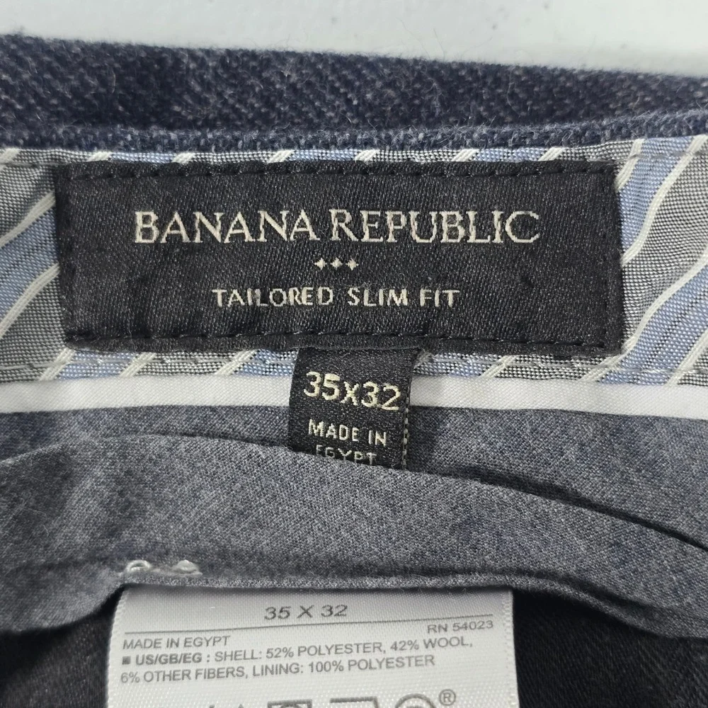 Banana Republic Mens Tailored Slim Fit Wool Blend Dress Pants Charcoal 35x32